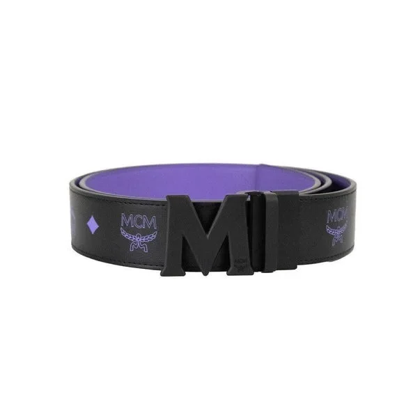 MCM Smooth Visetos Logo Dahlia Purple Leather Adjustable Reversible Buckle  Belt
